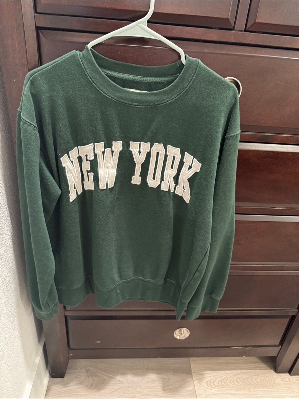 Forest Green Crewneck Sweater with 'New York' Applique